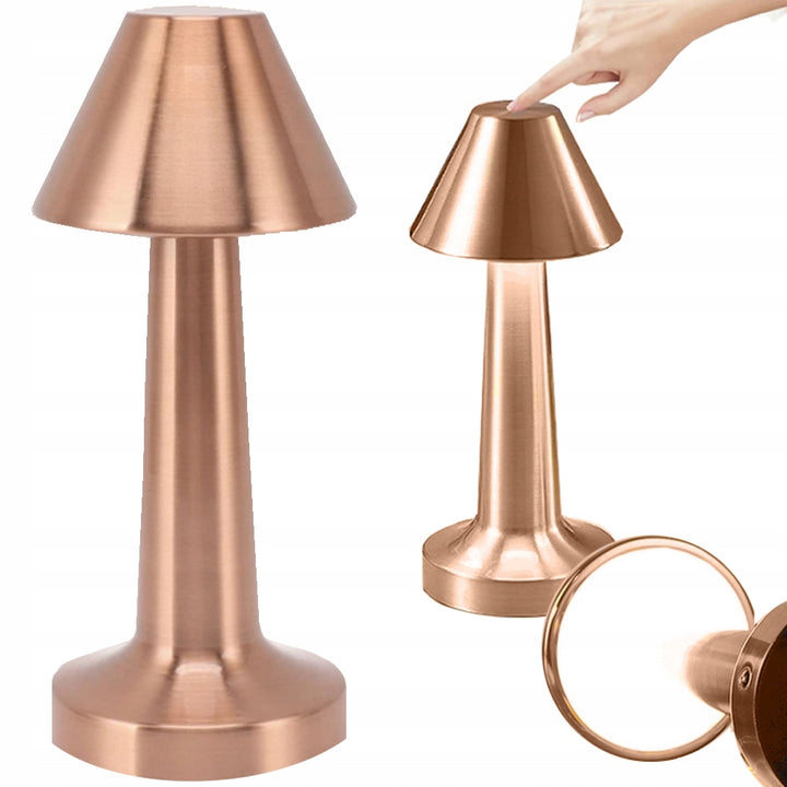 Lampa de masa touch LED reincarcabila, Zola, 3 nuante de culoare, baterie 1500 mAh, 3W, buton ON/OFF, USB. Type-C, 23.5x9.5x6.5 cm, din metal si plastic, rose gold