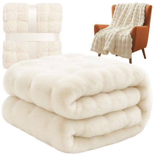 Patura pufoasa din blana artificiala/plus, Zola, 160 × 100 cm, poliester, alba