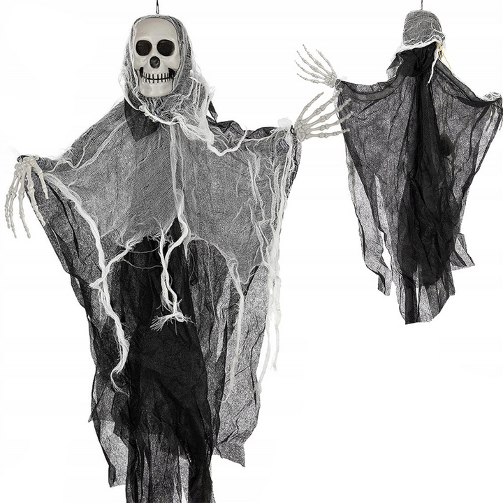 Decoratiune schelet de Halloween, Zola, agatatoare, 70 x 80 cm, alb/negru