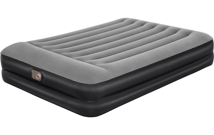 Saltea gonflabila dubla, Zola®, pompa incorporata,  husa din velur, negru-gri, 203 x 152 x 46 cm