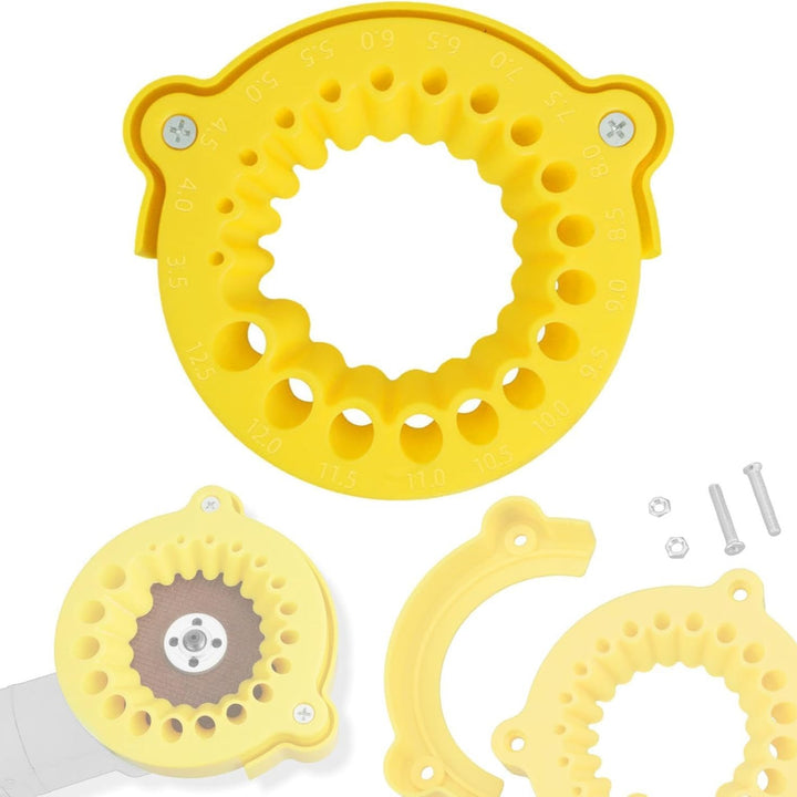 Dispozitiv pentru ascutirea burghielor, Zola, compatibil cu polizor unghilar, multifunctional, plastic PP, 14.5 cm × 13 cm, galben