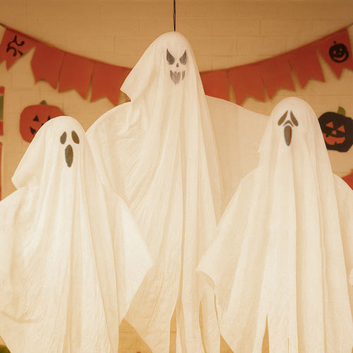Set 3 fantome decorative de Halloween, Zola, 55 x 75 cm, agatatoare, alb