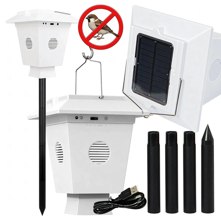 Repelent solar cu ultrasunete anti-pasari, Zola, 3 moduri functionare, raza actiune 1600 m², rezistent la apa IP44, cablu USB