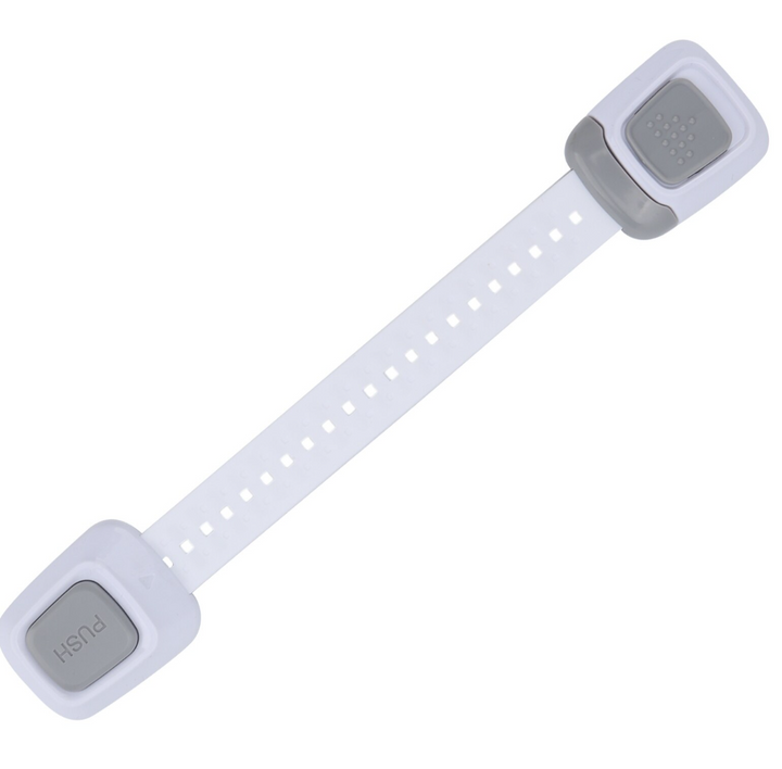 Set 2 buc siguranta alba pentru copii, Zola®, pentru dulap, frigider, sertare, cu banda adeziva din spuma, lungime totala 24.5 cm