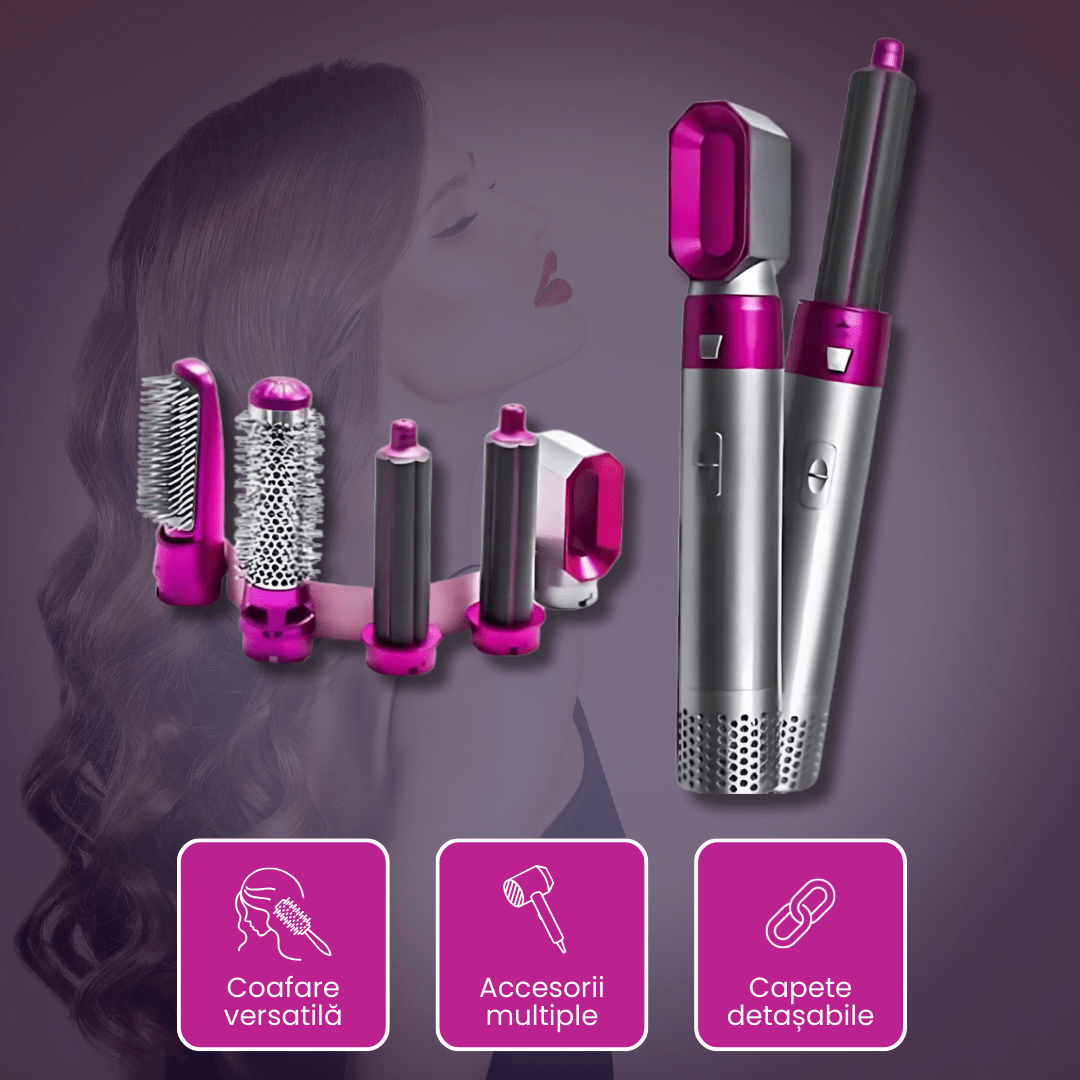 Uscator multifunctional pentru par, Zola®, 5 in 1, perie/bucle/uscare, incazire si coafare rapida, 1000 W, 3 trepte