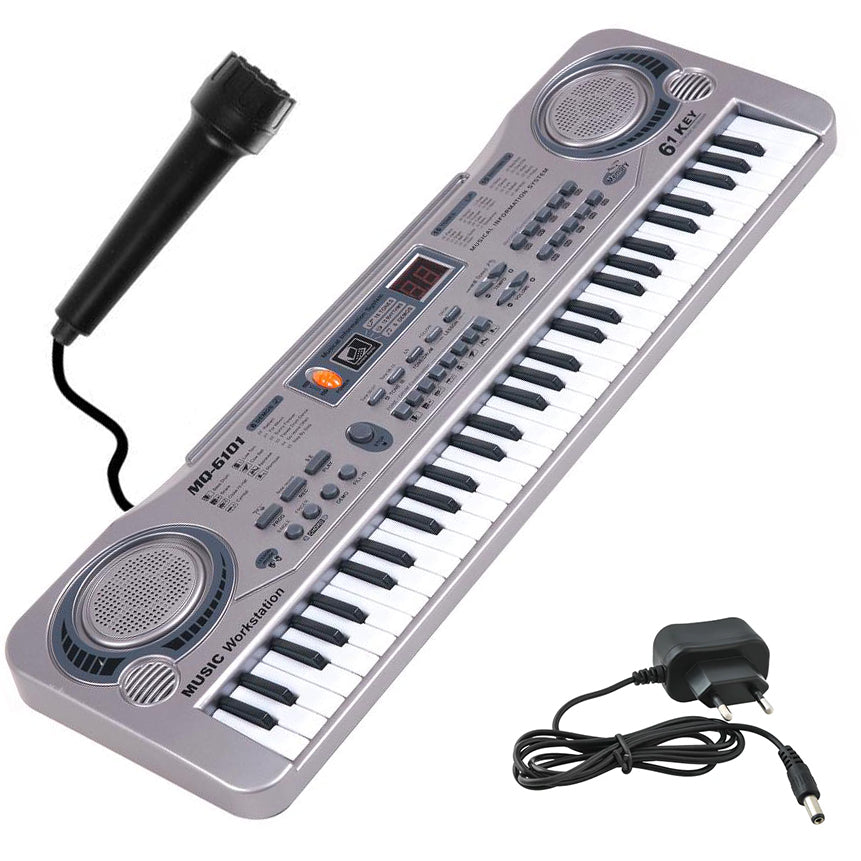 Orga electronica cu microfon, Zola, 61 clape, 1 difuzor, 6 melodii, inregistrare, redare si editare, volum si tempo reglabile, 54 x 17 x 5 cm, gri