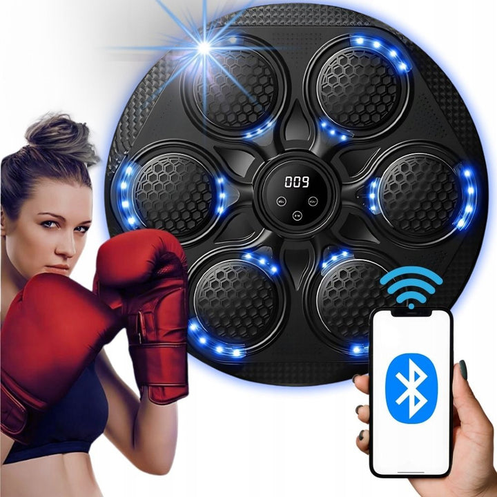 Aparat interactiv de box electronic cu bluetooth, Zola, muzical, 15 nivele de viteza, zone impact din silicon, lumina LED, alimentare USB, diametru 43 cm, negru