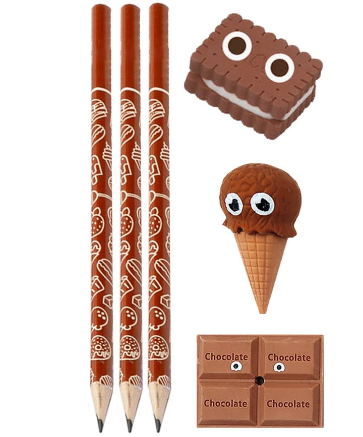Set de creioane si radiere, Zola, parfumate, aroma de ciocolata, 6 piese