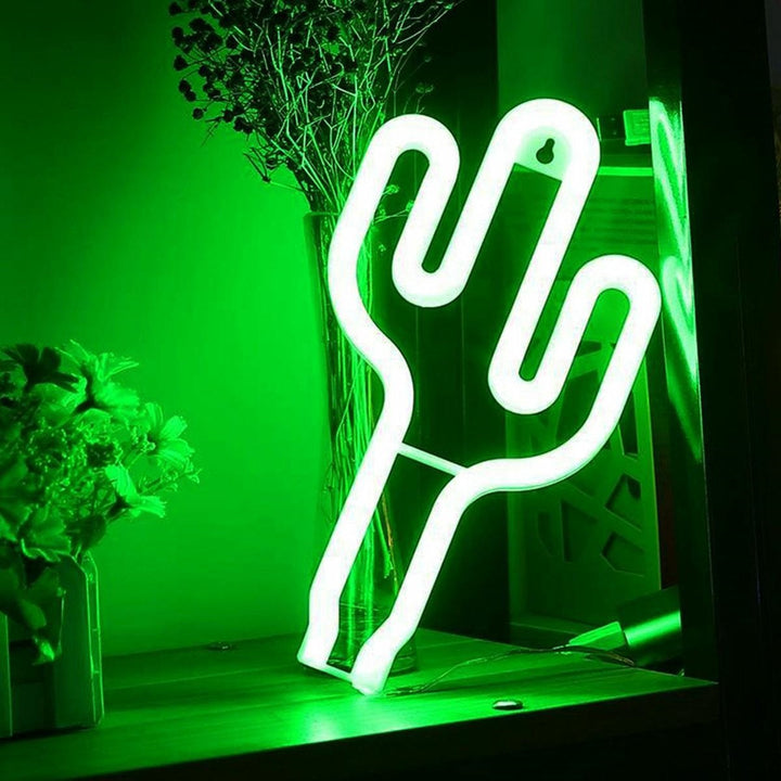 Lampa LED decorativa,  Zola®, model cactus, neon, din plastic, 108 led-uri, culoare verde, 14x26 cm