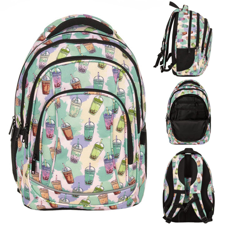 Ghiozdan scolar ergonomic, Zola, compartimente multiple, 42 x 30 x 20 cm, elemente reflectorizante, model Bubble Tea, multicolor