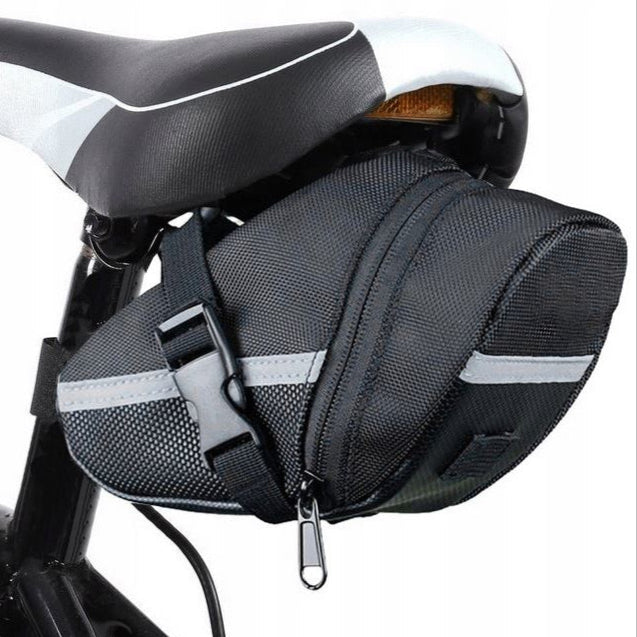 Geanta pentru bicicleta, Zola®, montare sub sa, neagra cu dungi reflectorizante, bretele reglabile