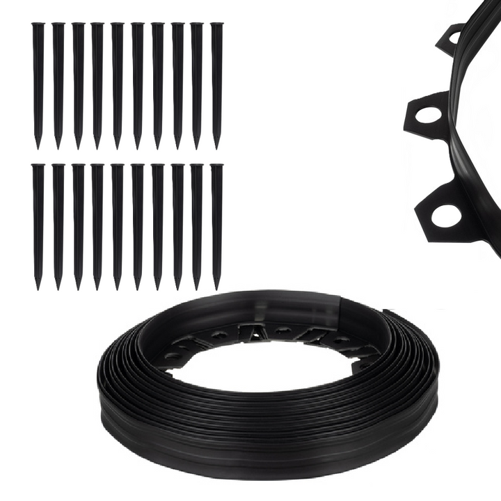 Kit bordura gazon, Zola, 20 ancore incluse, polipropilena, latime 4 cm, lungime 10 m, negru