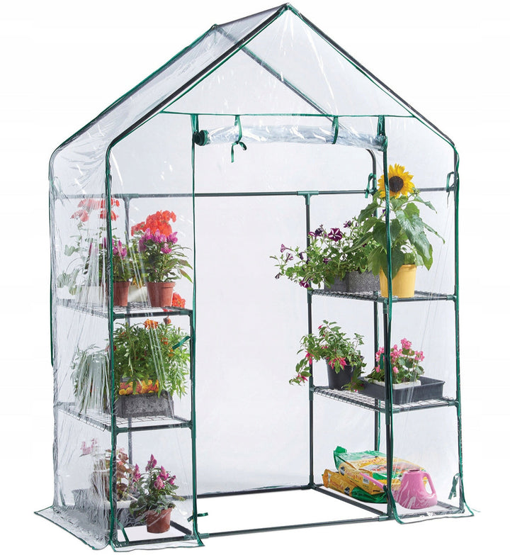 Mini sera de gradina cadru din otel, Zola, 6 rafturi 70 x 26 cm, folie inchidere fermoar, conectori plastic dur, polietilena, 140 g/m2, 200 x 142 x 73 cm