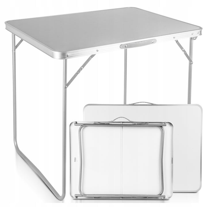 Masuta turistica pliabila, Zola®, stabila, sarcina maxima suportata 20kg, cadru aluminiu, MDF, 80 x 60 x 70 cm, alb
