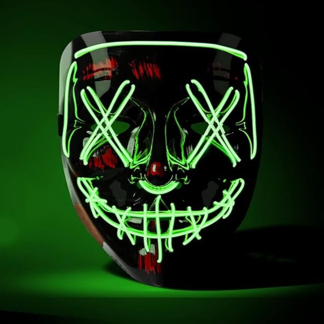 Masca Halloween LED, Zola, neagra cu LED-uri verzi,  plastic, telecomanda, 21 x 17 cm