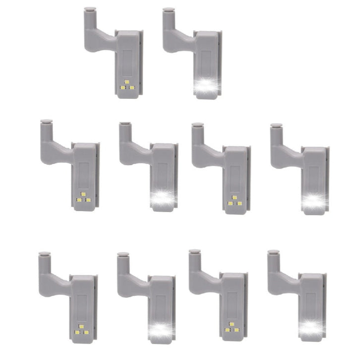 Set 10 lumini cu 3 LED-uri pentru dulap, Zola, montare pe balama, universale, pornire/oprire automata, baterii incluse, 6.8 x 4.2 x 2.7 cm