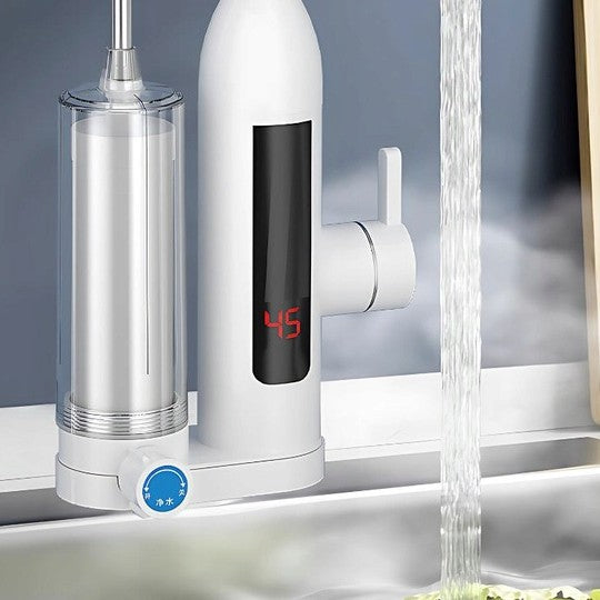 Robinet electric si filtru instant pentru incalzire apa, Zola, din inox, display LCD, rotire 360 grade, interval temperatura 30-60 grade cu afisaj,  putere 3 kW, 220V, argintiu
