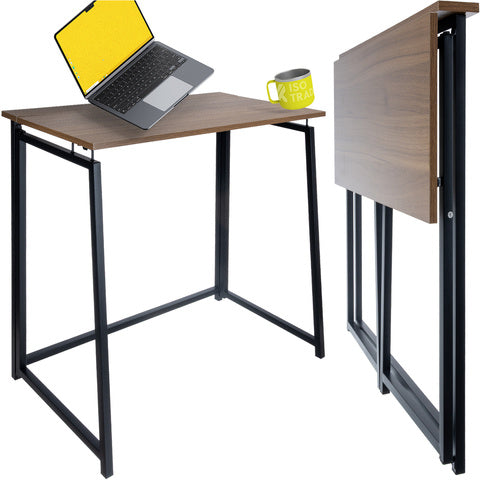 Birou pliabil cadru metalic, Zola, stil industrial, MDF, usor de asamblat, 80 x 40 x 75 cm, maro/negru