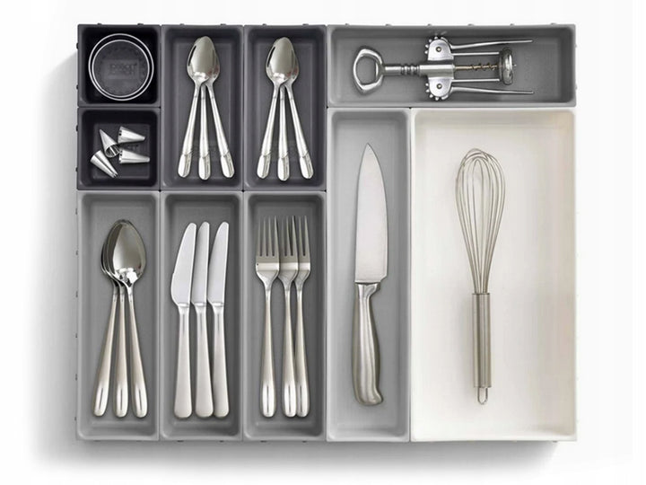 Organizator de tacamuri pentru sertar, UBX, 10 recipiente, plastic, gri