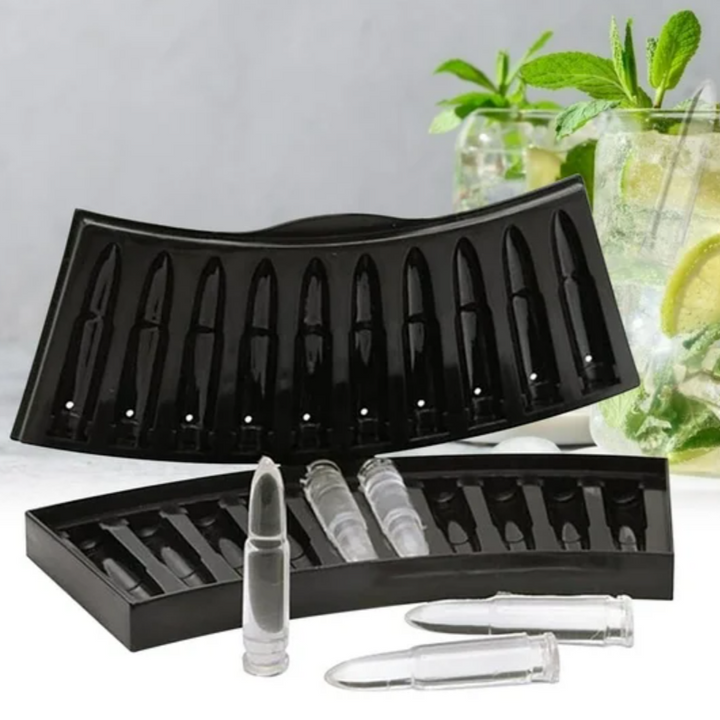 Forma din plastic pentru gheata, Zola, 10 cuburi, model glont, 9 x 20 x 2 cm, negru