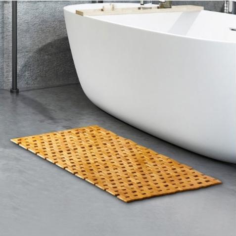 Covoras de baie din bambus, Zola, previne alunecarile, rezistent la umiditate, 60x40 cm, maro
