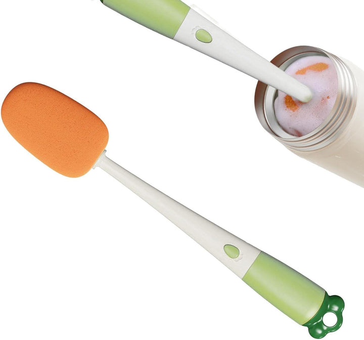 Perie 3 in 1 pentru spalarea sticlelor / paharelor,  Zola®, burete, perie silicon si sarba din plastic, 27 cm, alb/verde