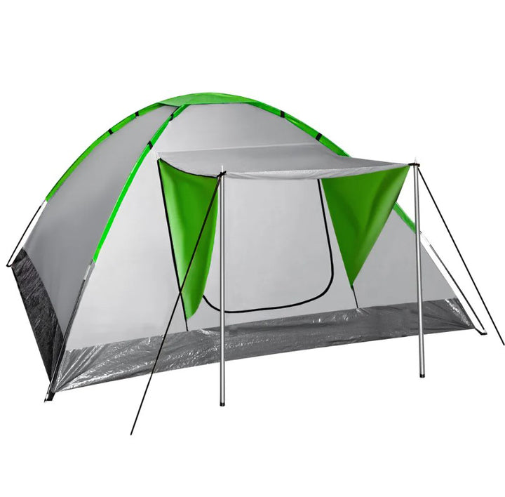 Cort camping, Zola, 2-4 persoane, 1 camera, marchiza, plasa de tantari cu fermoar, geanta depozitare, impermeabil 5000 mm,  200 x 200 x 110 cm, gri cu verde