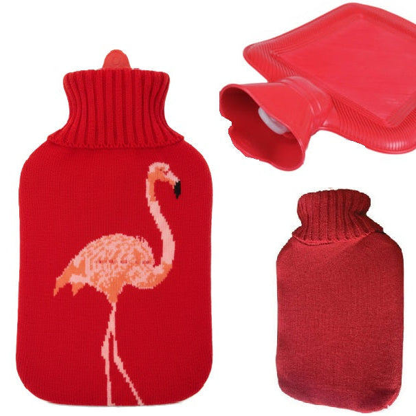 Perna pentru apa calda, Zola, capacitate 2l, model flamingo roz, din cauciuc, rosie