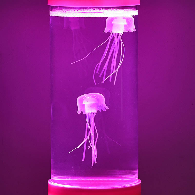 Lampa LED RGB ambientala Jellyfish, Zola, 2 meduze artificiale, efect acvariu, alimentare USB/baterii, 8 × 22 cm, roz