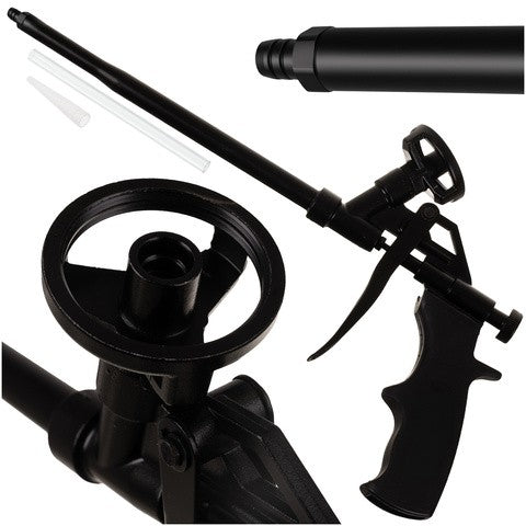Pistol aplicare spuma poliuretanica, Zola, dozator reglabil, 2 duze interschimbabile, maner antiderapant, metalic, 32 x 11 cm, negru