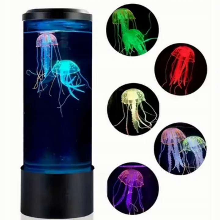 Lampa LED RGB ambientala Jellyfish, Zola, 2 meduze artificiale, efect acvariu, alimentare USB/baterii, 8 × 22 cm, neagra