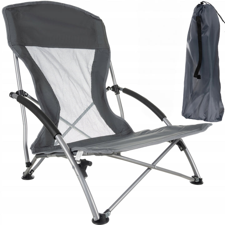 Scaun pliabil de camping, Zola, geanta de transport, cadru metalic, greutate maxima  suportata 100 kg, 69 x 50 x 55 cm, gri