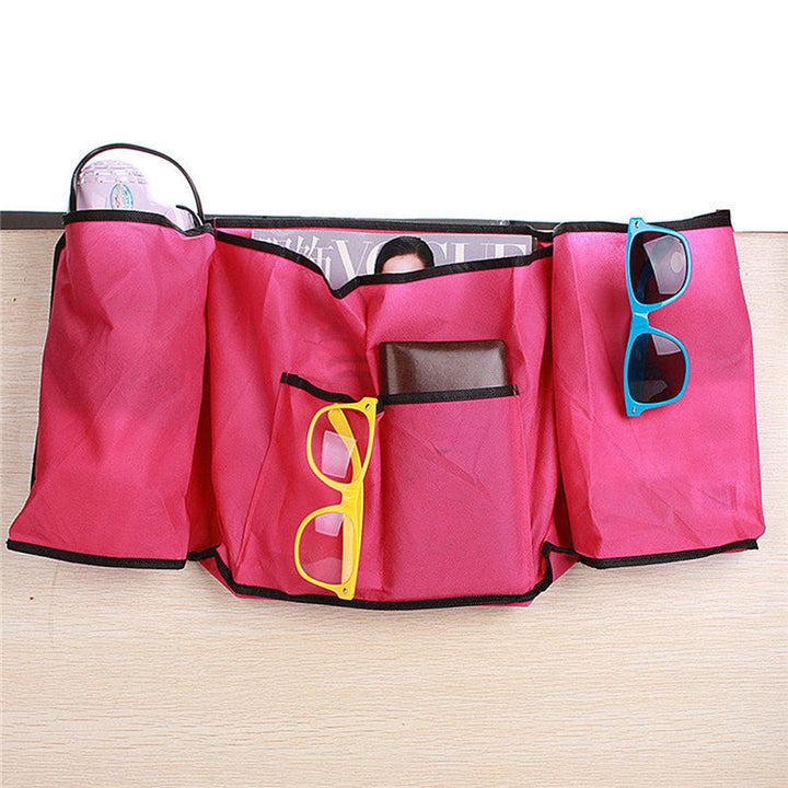 Organizator de pat cu 5 buzunare, Zola, usor de asamblat, 56x26 cm, roz
