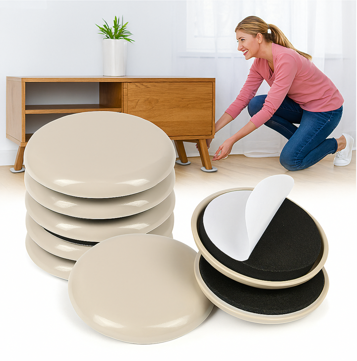 Set 8 protectii autoadezive pentru pardoseala, Zola, diametru 4.2 cm, mutarea mobilierului, bej