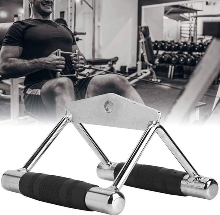 Maner triunghiular dublu pentru multi-gimnastica, Zola, pentru triceps si spate, otel, maner cauciucat anti-alunecare, gri/negru