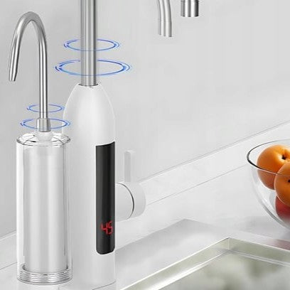 Robinet electric si filtru instant pentru incalzire apa, Zola, din inox, display LCD, rotire 360 grade, interval temperatura 30-60 grade cu afisaj,  putere 3 kW, 220V, argintiu