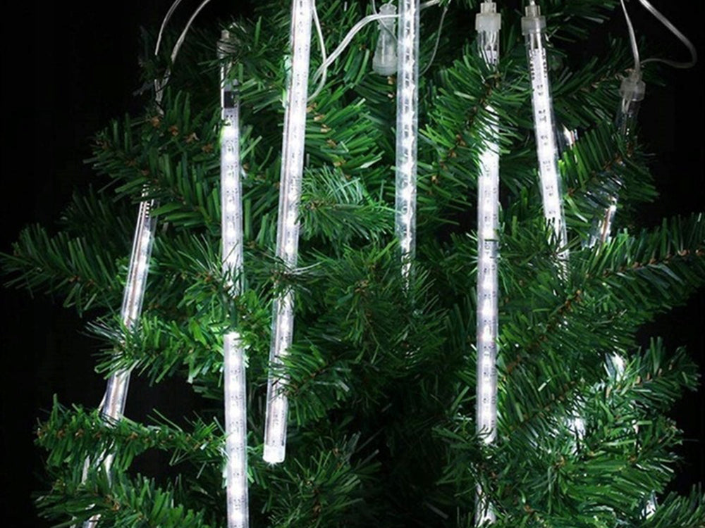 Instalatie de Craciun, Zola®, 8 Tuburi LED Ploaie de meteori, lungime totala 4.5 m, lungime tub 50 cm, lumina calda, 7V, impermeabilitate IP44, 244 leduri