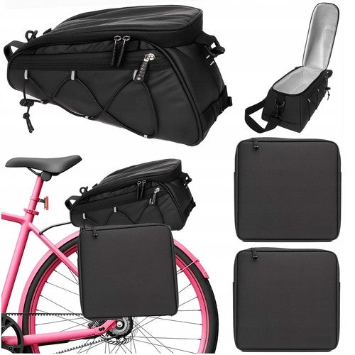 Geanta modulara pentru bicicleta, Zola, 3 piese, bretea umar, benzi reflectorizante, impermeabila, termoizolanta, dimensiuni 16 × 36.5 × 17 / 26 × 26 x 6 cm, neagra