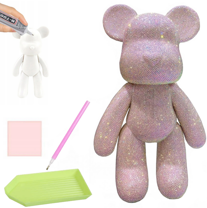 Set creativ cu diamante, Zola, ursulet 3D, accesorii incluse, 33 x 51 cm, roz
