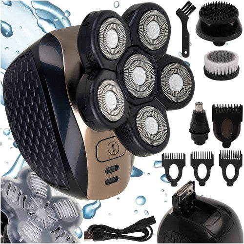 Aparat fara fir de ras, barbierit si tuns, Zola, 6 lame, 3 capete interschimbabile, 5 accesorii, IPX6, 600 mAh, USB,  9 x 7.5 x 8 cm, negru