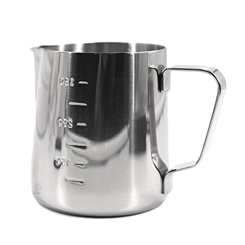 Cana din inox gradata pentru spumarea laptelui, Zola®, 350 ml, inaltime 9 cm, argintiu