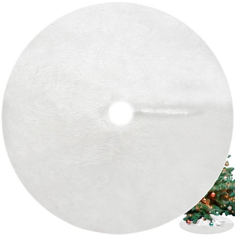 Covoras pentru bradul de Craciun, Zola, alb pufos, prindere scai, 90 cm