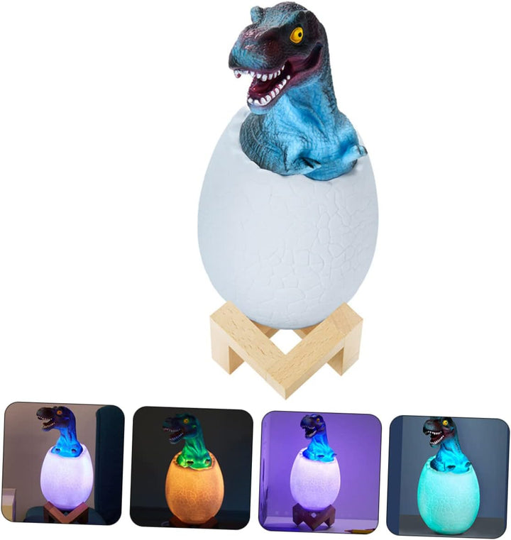 Lampa de veghe, Zola®, model Alozaur in ou, LED RGB, plastic si lemn, 20.5x9.5 cm, albastru