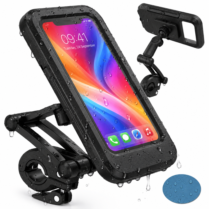 Suport de telefon cu husa impermeabila, Zola, compatibila pana la 6,9", reglare 360°, securitate magnetica, montare pe ghidon, 20 × 10 × 16 cm, negru