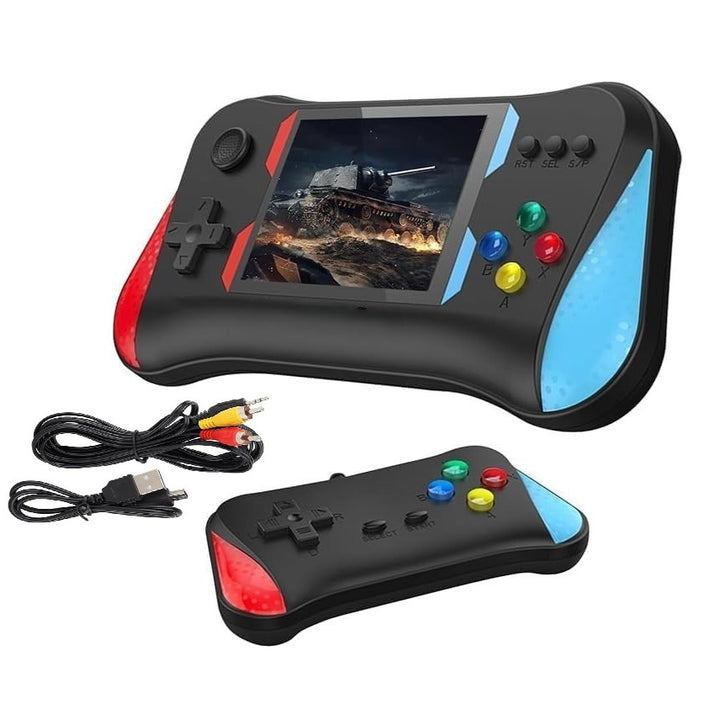 Consola portabila 500 jocuri retro, Zola, ecran 3.5", gamepad cu fir pentru 2 jucatori, volum reglabil, cablu AV, USB, 1200 mAh, 18x9 / 13x7 cm