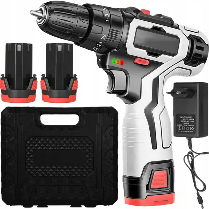 Masina de gaurit si insurubat, Zola®, fara fir, 12V, 2 acumulatoare si valiza de transport, timp de lucru 200 min, portabila, lumina LED de lucru, negru/gri