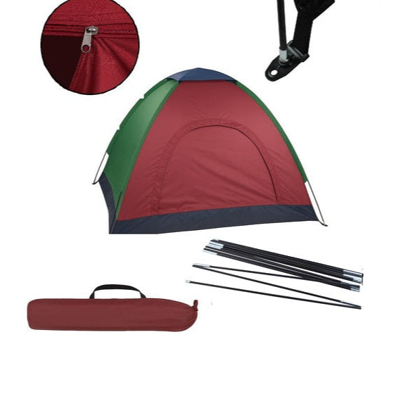 Cort camping 4 persoane, Zola®, plasa pentru insecte, impermeabil, husa, 180 x 180 x 135 cm, verde/visiniu