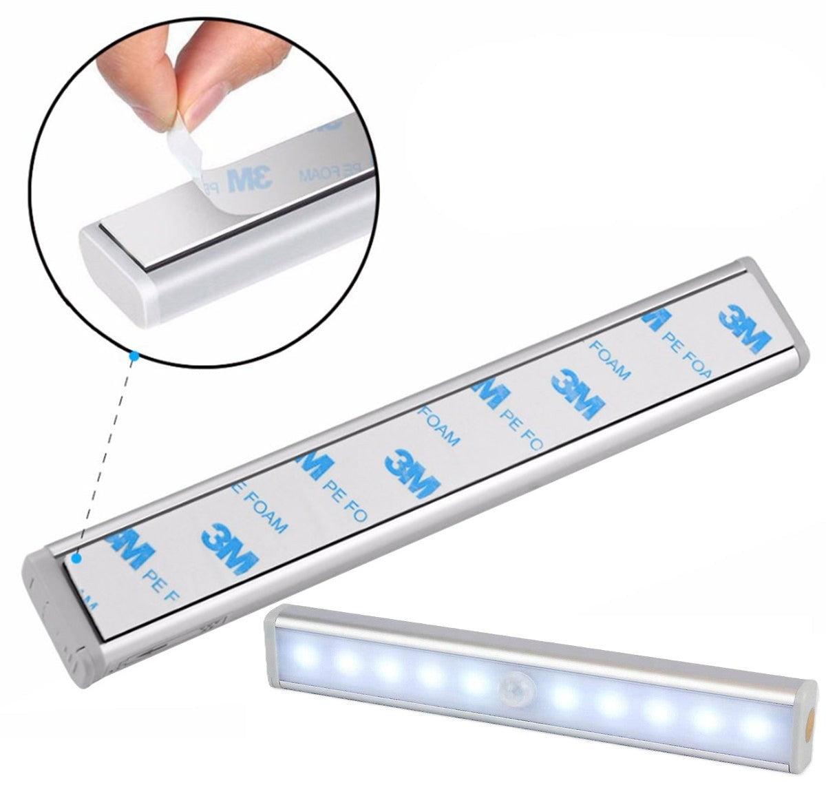 Lampa LED cu senzor de miscare si crepuscul, Zola, lumina rece, stingere automata, prindere magnet autoadeziv, alimentare baterii, 19 x 3 x 1.5 cm