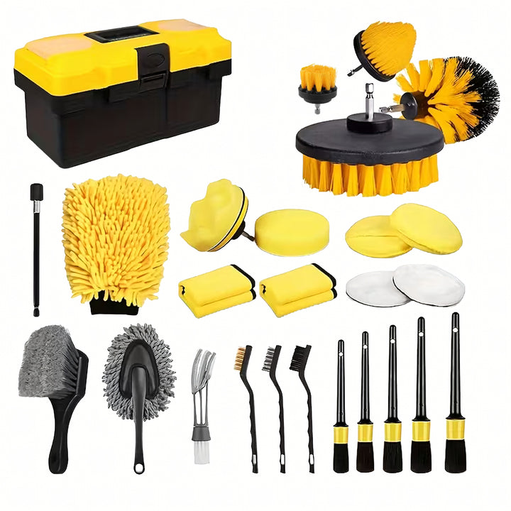 Kit pentru detailing auto 27 in 1, Zola, 24 piese, cutie depozitare, galben / negru