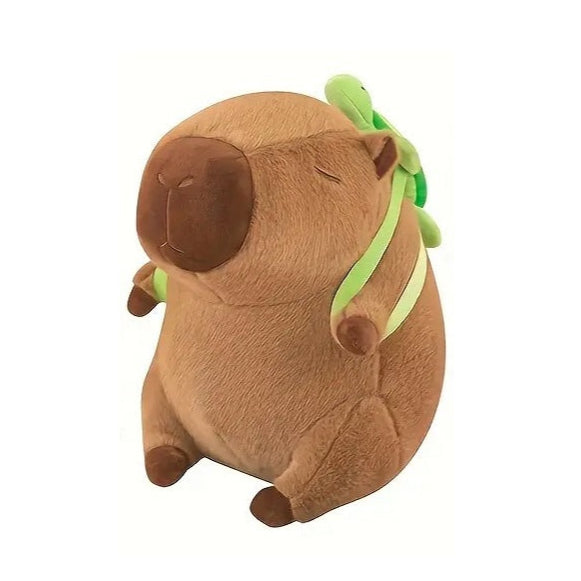 Jucarie de plus capybara cu rucsac testoasa, Zola, umplutura hipoalergenica, material exterior moale, poliester, 40 cm, maro/verde